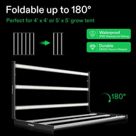 Vivosun VSFL6450 foldable LED grow light, shown folding 180°. Waterproof, durable for 4x4/5x5 grow tents.