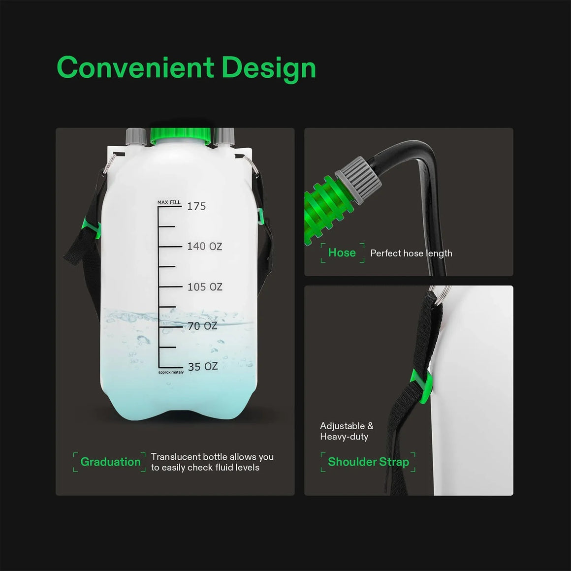 White translucent 1.3-gallon Vivosun pressure sprayer with adjustable shoulder strap and a green hose.