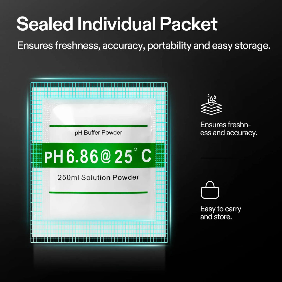 VIVOSUN pH 6.86 buffer powder packets - sealed, accurate, portable, easy storage.