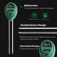 Vivosun 3-in-1 soil tester with dual probes measures moisture, pH, and light. Battery-free design.