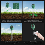 Vivosun 3-in-1 soil tester in grass and soil, showing probe insertion and reading.