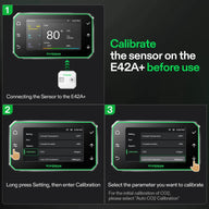 Vivosun E42A+ sensor calibration: Connect sensor, access settings, select Auto CO2 Calibration for initial setup.
