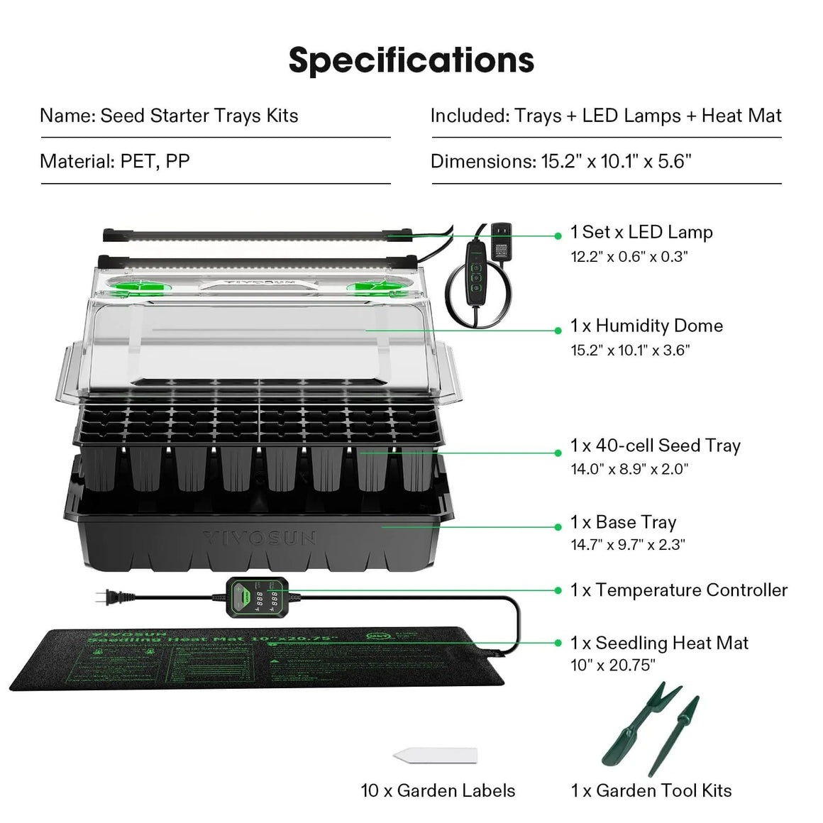 VIVOSUN seed starter kit with LED grow light, humidity dome, 40-cell tray, and heat mat.