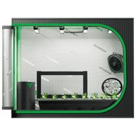 Vivosun grow tent kit with seedlings, lights, fan, and filter.