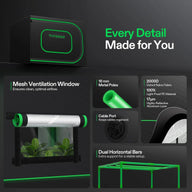 VIVOSUN grow tent with mesh window, metal poles, cable port, and reflective interior.