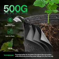 VIVOSUN 500G fabric grow bags: superior breathable fabric, safer for plants, 1/8 inch.