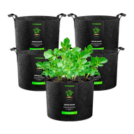 Vivosun 5-pack 30-gallon gray felt grow bags with potato plants.