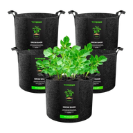 Vivosun 5-pack 5-gallon grow bags with lush green plants in the foreground.