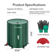 Green VIVOSUN 53-gallon collapsible rain barrel (23.6x27.6