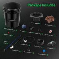 VIVOSUN 5-gallon DWC hydroponic bucket system kit. Includes 2 buckets, baskets, clay pebbles, air pump, and more.
