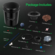VIVOSUN 5-Gallon DWC Hydroponic System Kit with 4 buckets, baskets, clay pebbles, air pump, and accessories.