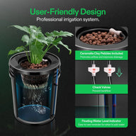 Vivosun 5-gallon DWC hydroponic system with plant, roots, water level indicator, and check valves.