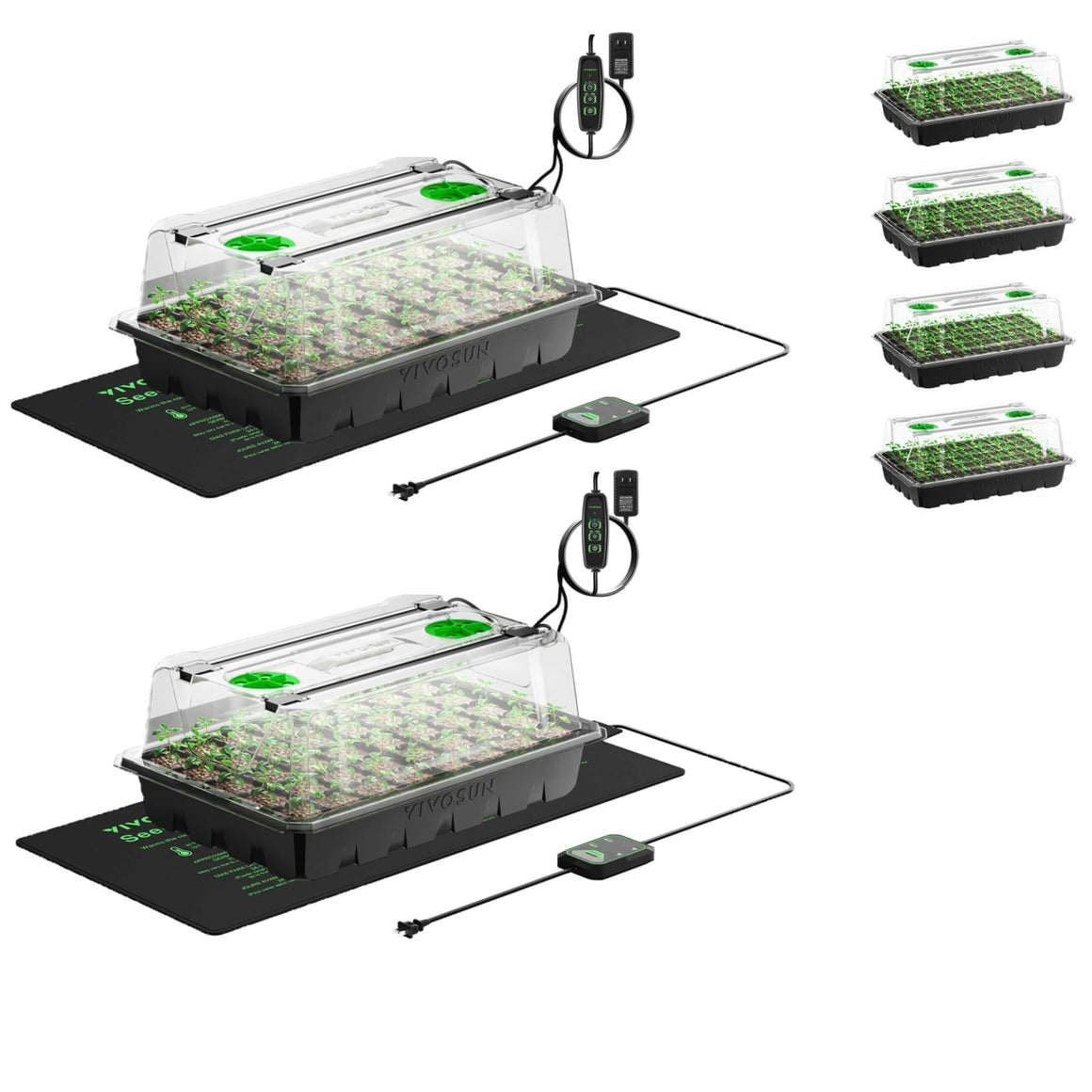 2 Vivosun seedling trays with heat mats & 4 extra trays.