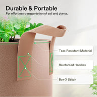 Vivosun 7-gallon grow bags: Durable, portable, tear-resistant material, reinforced handles, box-x stitch, shown with plants.