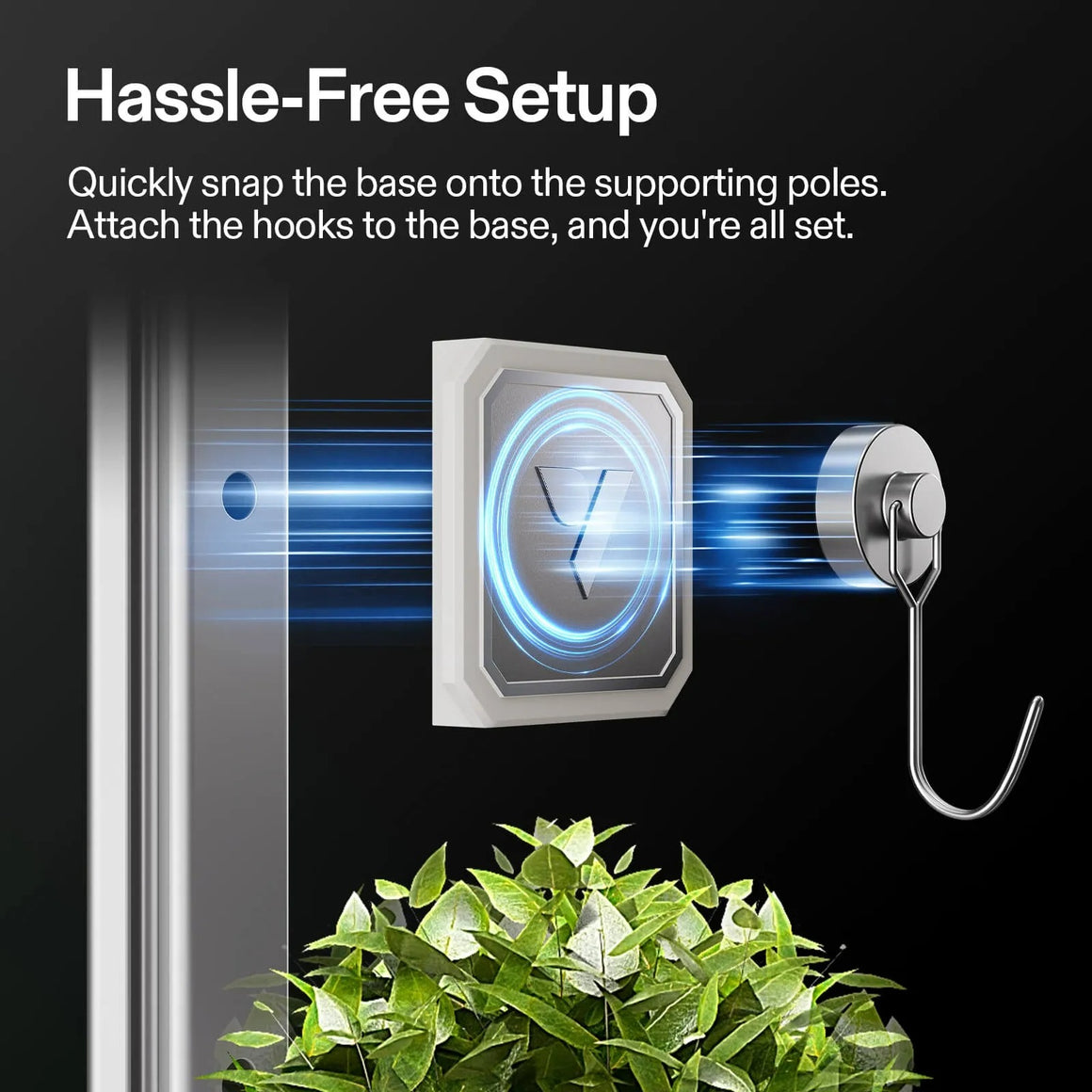 Vivosun magnetic hook base attached to a pole with a hook.