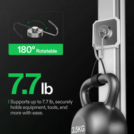Vivosun magnetic hook supports 7.7 lbs, 180° rotatable, holding a 3.5KG kettlebell.