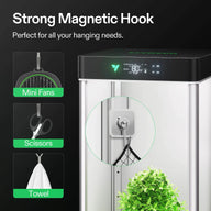 VIVOSUN magnetic hook attached to a grow tent, holding a mesh bag. Perfect for hanging items.