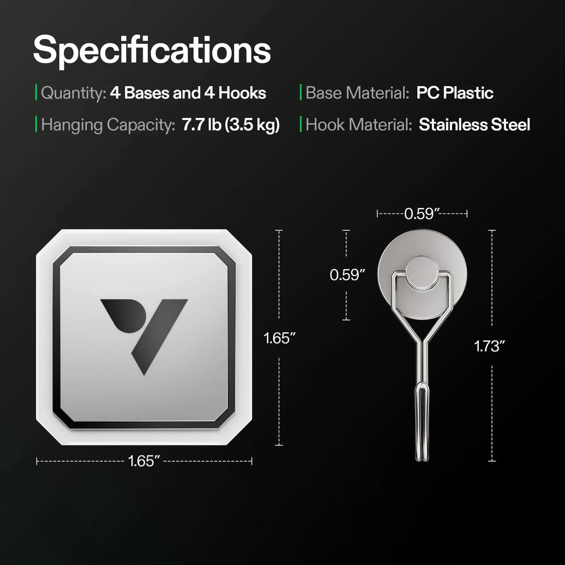 Vivosun add-on base magnetic hook, 1.65" square, with 7.7 lb capacity and stainless steel hook.
