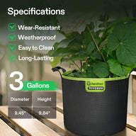 VIVOSUN AeroBase 3 Gallon fabric grow bags with 9.45