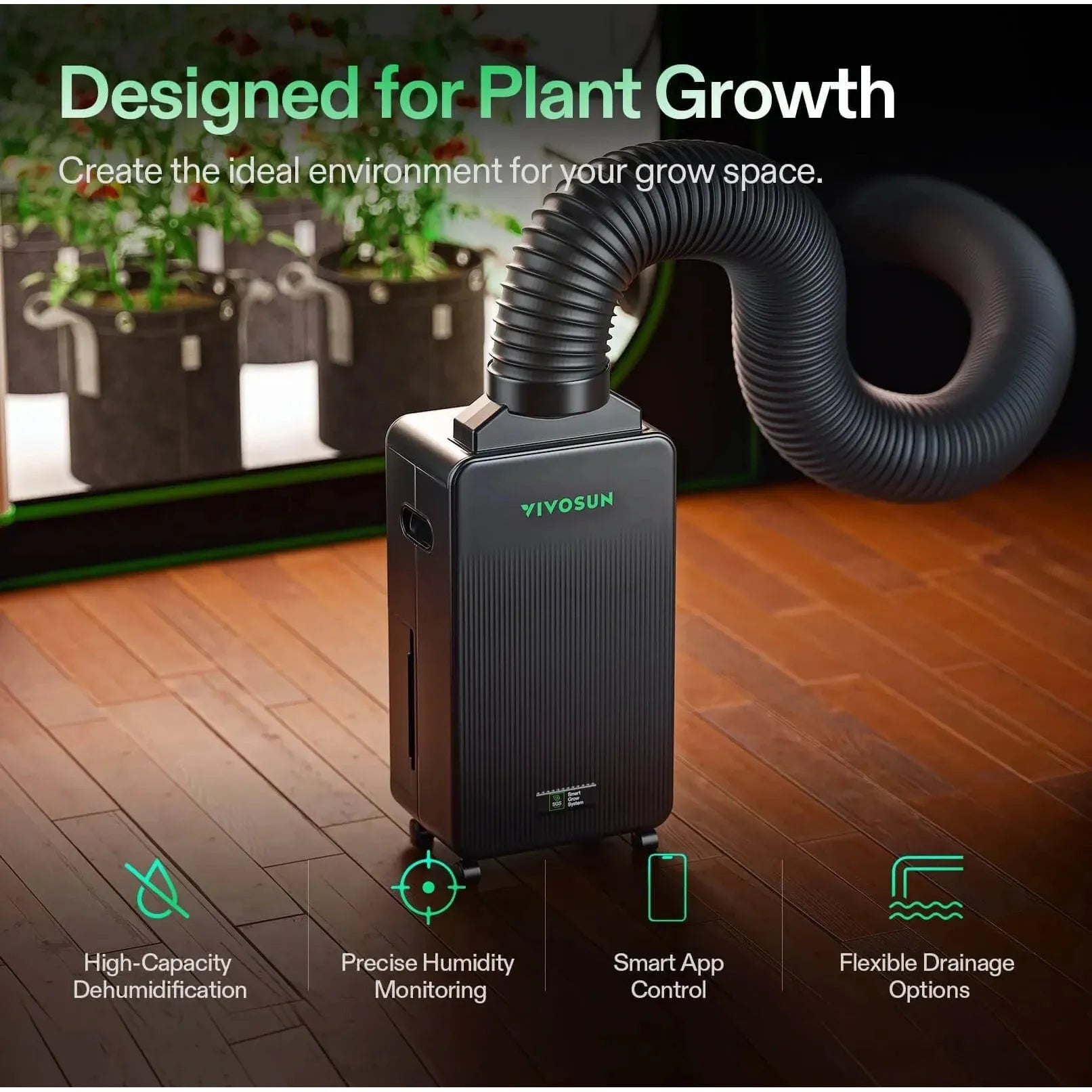 best dehumidifier for small grow tent AeroDrain D12 Intelligent Environmental Dehumidifier, up to 12L/day, 2L Water Tank, with Temperature & Humidity Sensor Probe