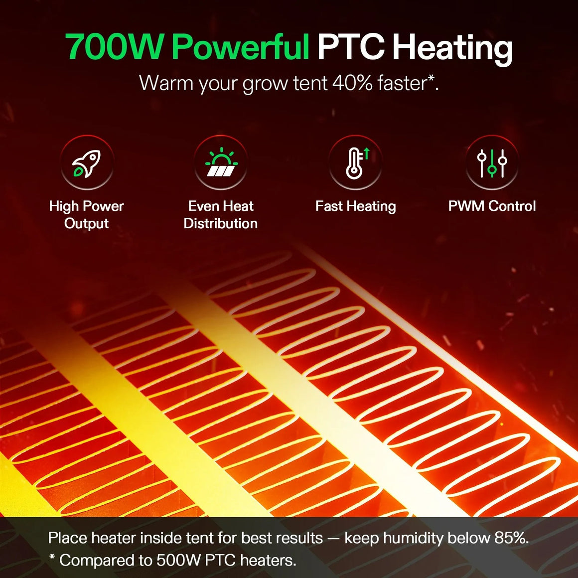 VIVOSUN 700W PTC heater for grow tents, featuring fast heating & even distribution.