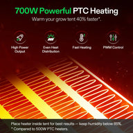VIVOSUN 700W PTC heater for grow tents, featuring fast heating & even distribution.