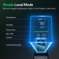 Vivosun AeroFlux W70 Smart Heater display showing 78°F and 60% humidity with control icons.
