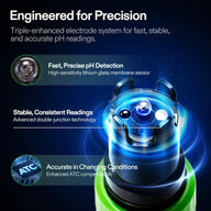 pH meter with advanced triple-enhanced electrode system for fast, stable, accurate readings.