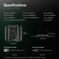 Vivosun AeroLight Wing AW400 400W Full Spectrum LED grow light specifications, dimensions, and cables.