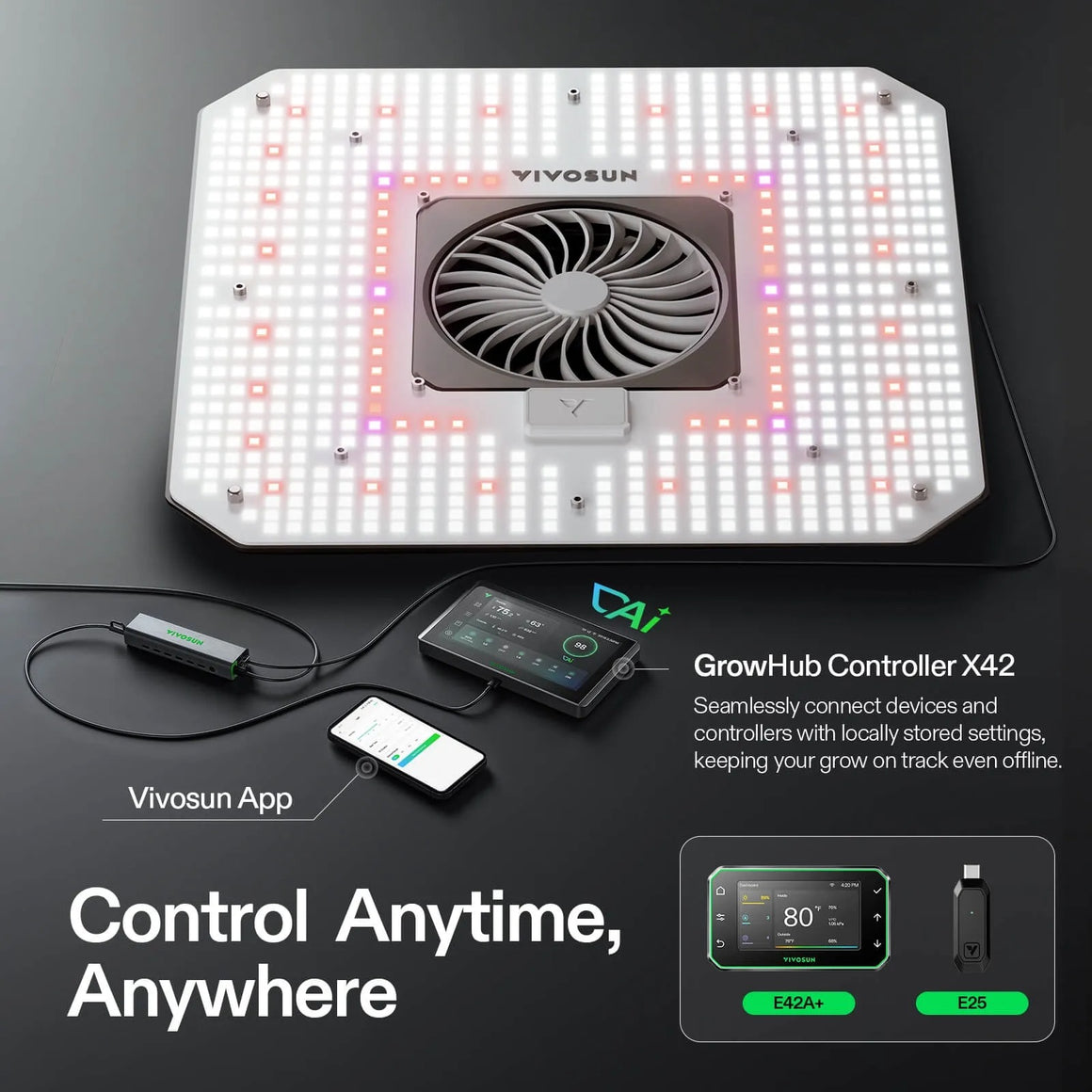 VIVOSUN AeroLight 120W with GrowHub Controller X42. LED grow light, smart control, app compatible.