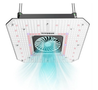 VIVOSUN AeroLight 180W LED grow light with integrated fan blowing blue light.