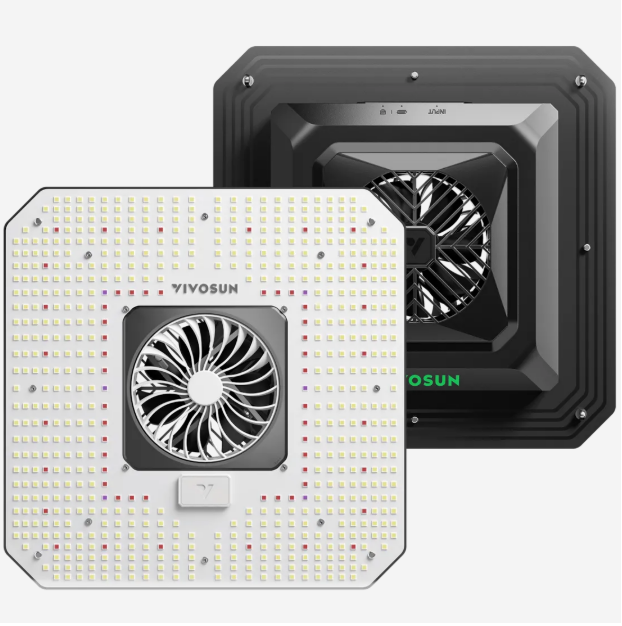 Vivosun AeroLight 180W LED grow light with fan. White front panel, black back panel.