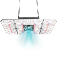 VIVOSUN AeroLight 240W grow light with fan and blue light flow.