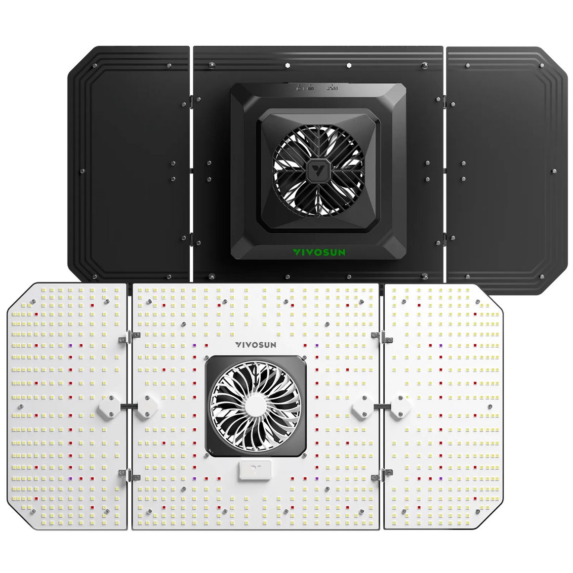 VIVOSUN AeroLight 240W LED grow light, black top with fan, white panel bottom with LEDs.