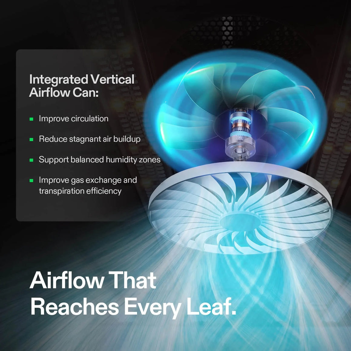 Vivosun AeroLight features integrated vertical airflow fans promoting circulation & humidity balance.
