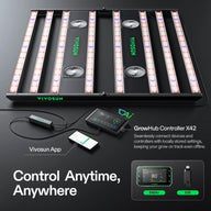 VIVOSUN AeroLight 350W: a dimmable LED grow light with fans, GrowHub controller, and Vivosun app.