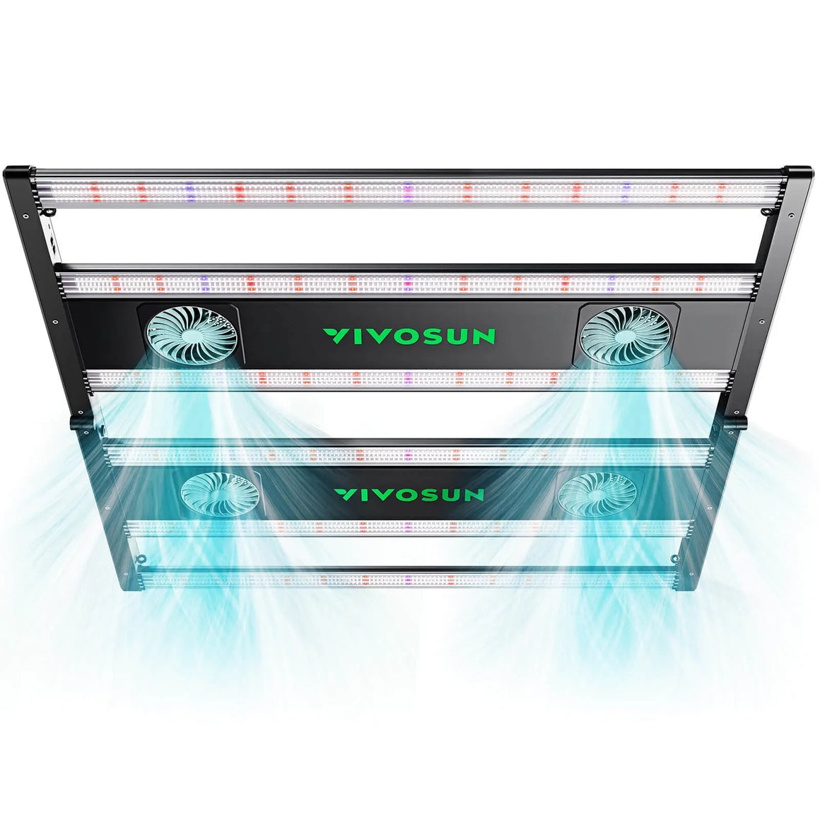 VIVOSUN 850W LED grow light with fans and blue light glow.