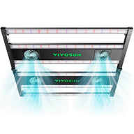 VIVOSUN 850W LED grow light with fans and blue light glow.