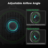 VIVOSUN AeroWave D4 grow tent clip fan with adjustable airflow angle. Loosen for widespread, tighten for concentrated.