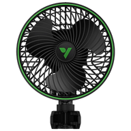 Black Vivosun AeroWave E6 Gen2 grow tent clip fan with a green rim and logo on a black background.