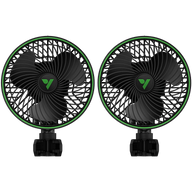 Two Vivosun AeroWave E6 Gen2 black clip-on fans with green trim and logo for grow tents.
