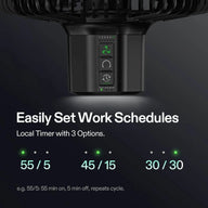 Vivosun AeroWave E6 Gen2 clip fan control panel with speed, oscillation, and 3 programmable timer schedules.