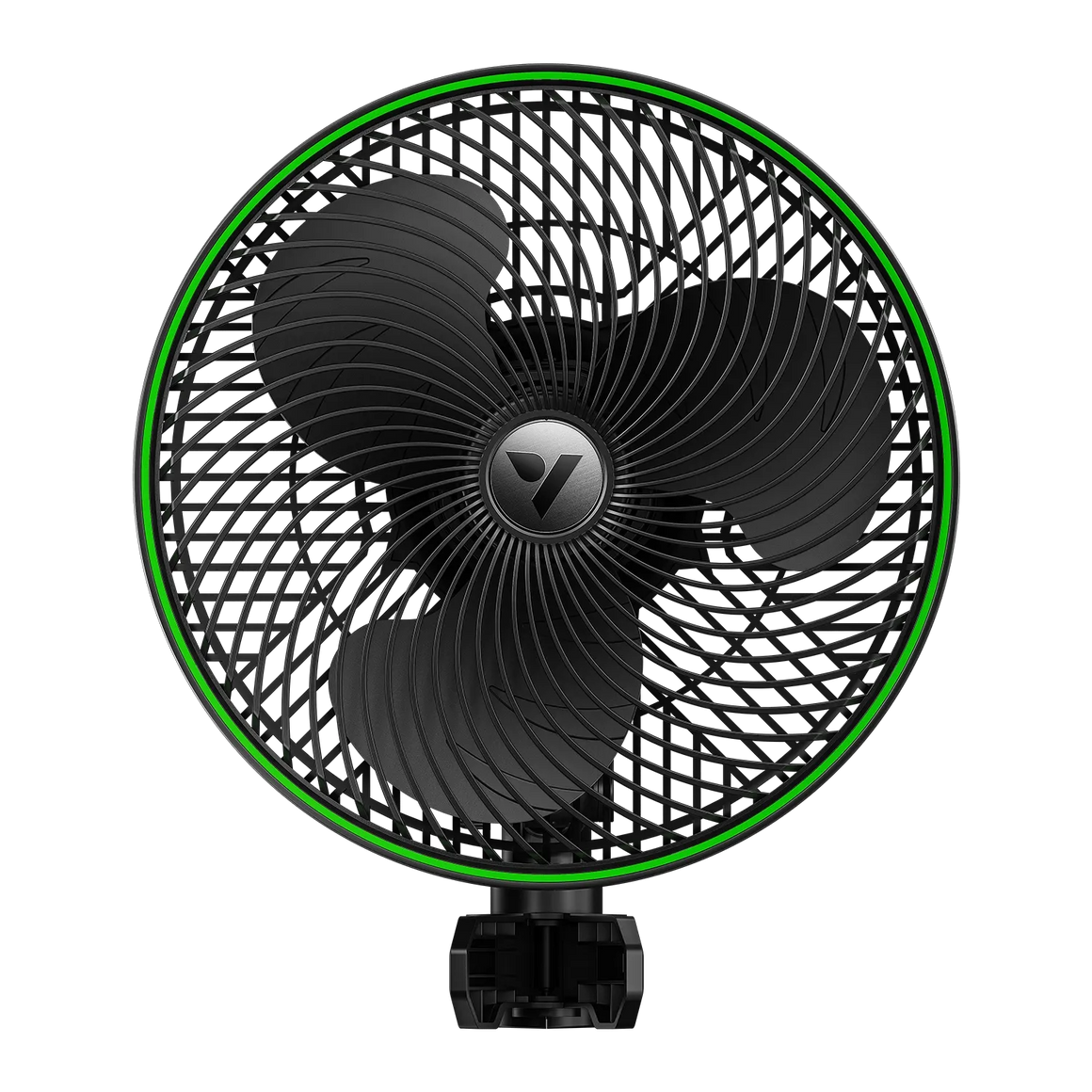 Black Vivosun AeroWave E9 grow tent clip fan with a bright green LED ring and central Vivosun logo.