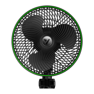 Black Vivosun AeroWave E9 grow tent clip fan with a bright green LED ring and central Vivosun logo.
