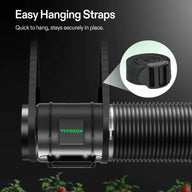 Vivosun inline duct fan with hanging straps. Quick and secure installation.