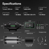 VIVOSUN inline fan specs: 4