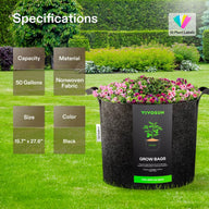 Black VIVOSUN grow bag, 50 gallon, 19.7