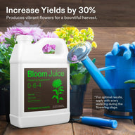 Vivosun Bloom Juice: White jug with green label, 0-6-4 formula, flowering supplement.