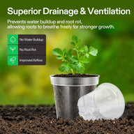 Vivosun clear nursery pots with a plant showing superior drainage & ventilation.