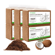 VIVOSUN coco coir bricks, composted coconut fiber, for plant growing, with coconuts.